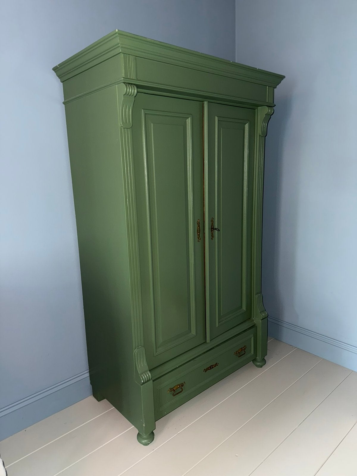 Antieke brocante meidenkast groen grenen 180h x 110b x 58d, Ophalen of Verzenden