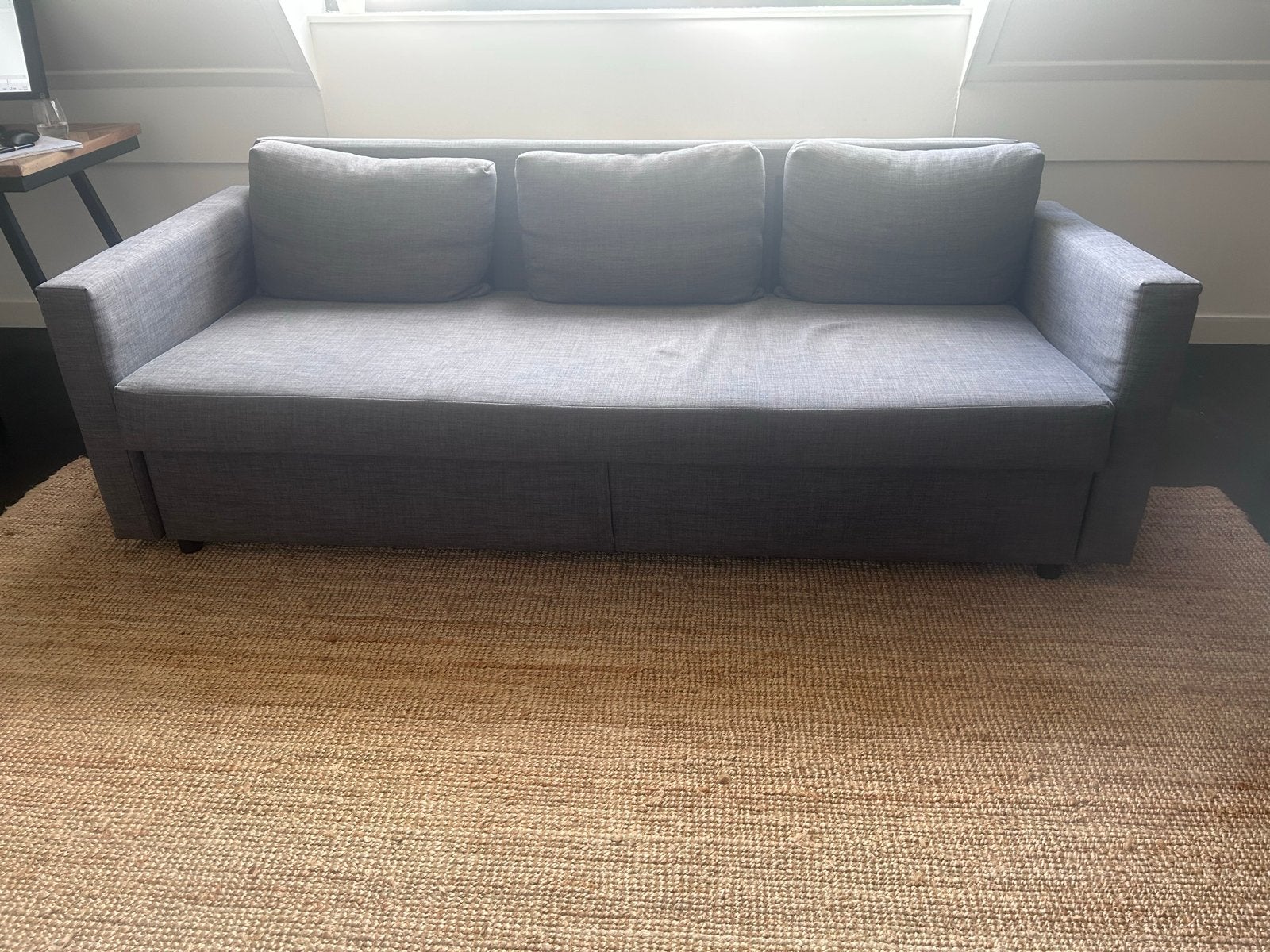IKEA FRIHETEN 3-zits slaapbank Skiftebo donkergrijs, Huis en Inrichting, Slaapkamer | Slaapbanken, Ophalen, Gebruikt, Tweepersoons