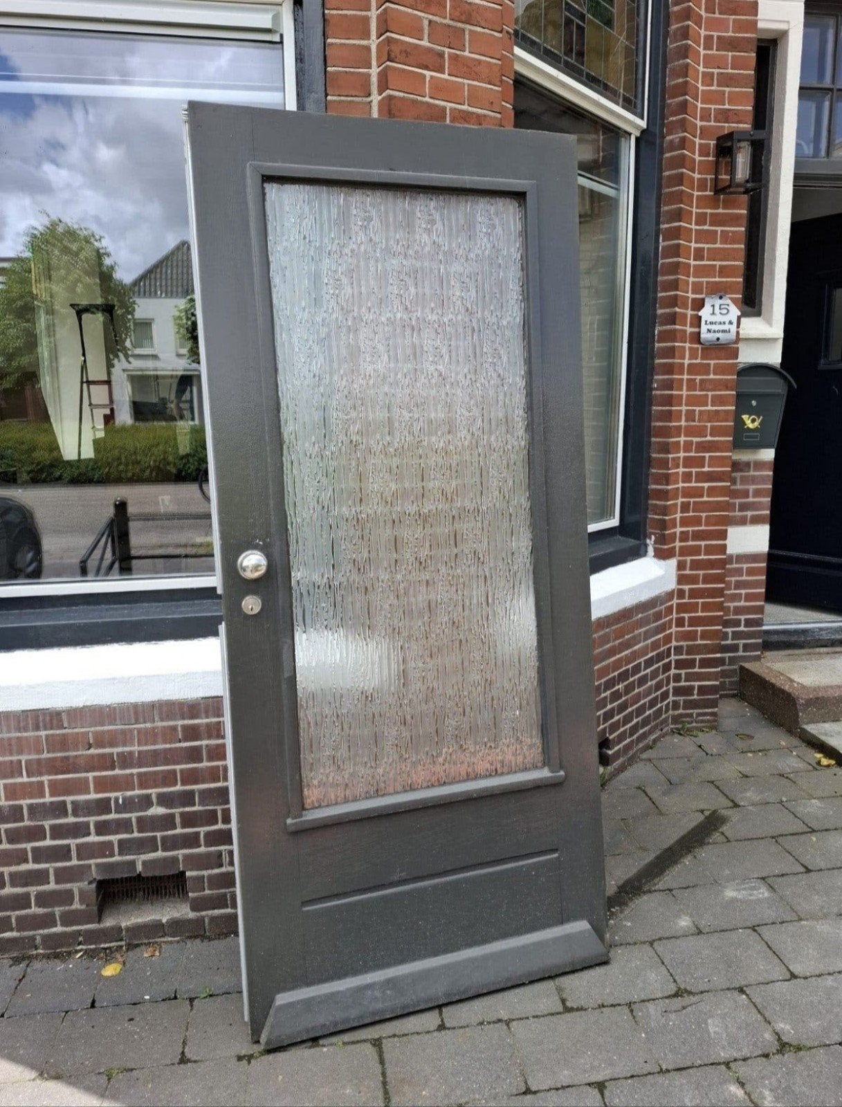Gebruikte voordeur met glas - 211x93 cm, Huis en Inrichting, Ophalen