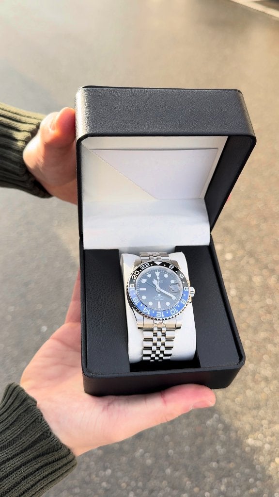 Seiko mod GMT – NH34 automatisch – zwart/blauwe bezel, Sieraden, Tassen en Uiterlijk, Staal, Polshorloge, Ophalen of Verzenden