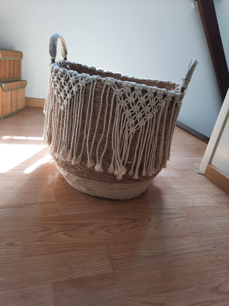 Jute mand voor kussens/dekens, Huis en Inrichting, Woonaccessoires | Overige, Ophalen, Beige, Boho, Zo goed als nieuw