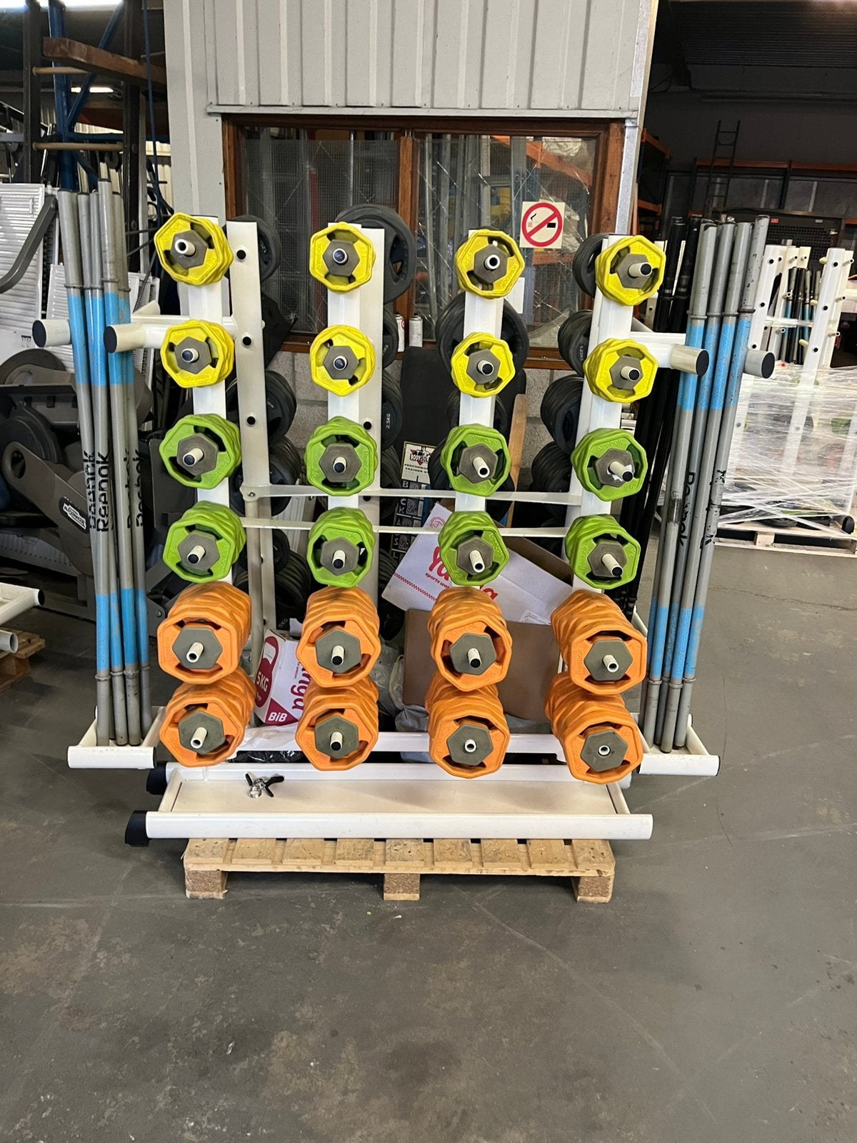 Reebok bodypump set 10 x met rek, Ophalen, Gebruikt, Reebok rep sets, 10 x