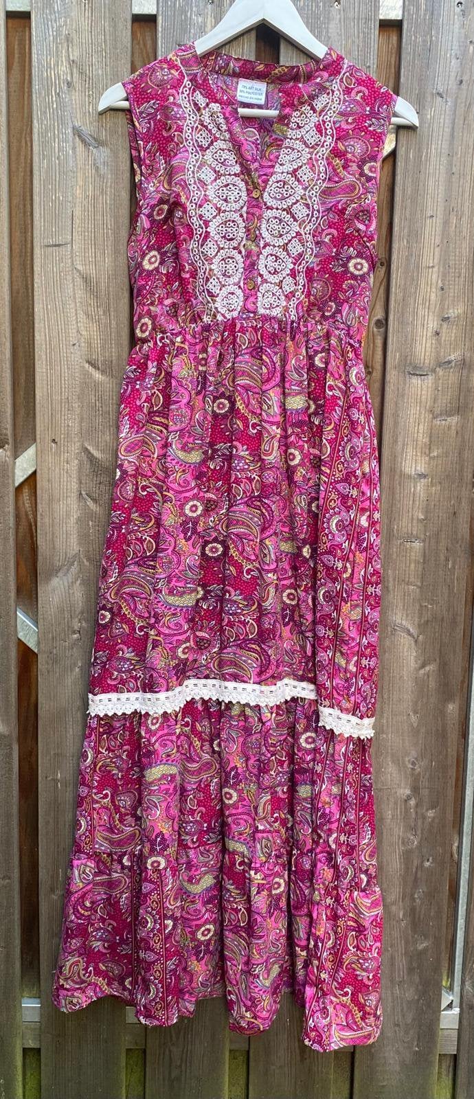 Maxijurk India, boho hippiestijl, rozerood mouwloos, S nieuw, Kleding | Dames, Jurken, Nieuw, Maat 36 (S), Roze, Onder de knie
