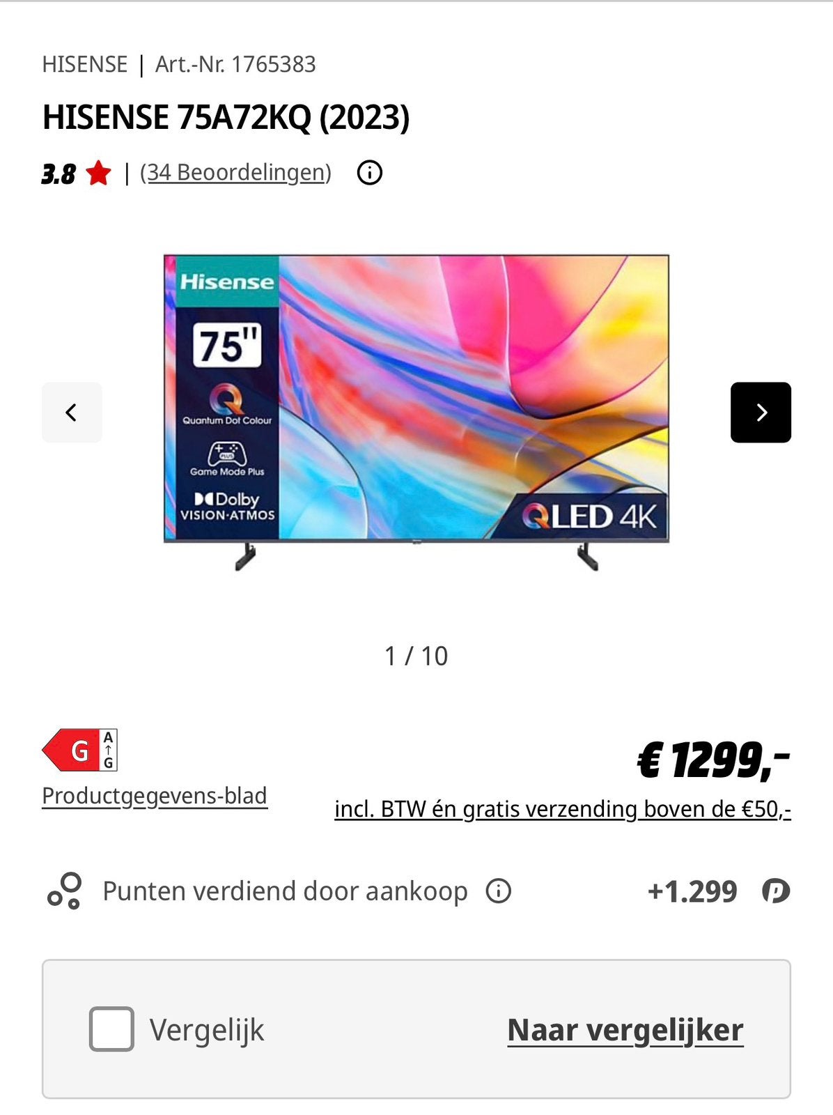 75 inch | hisense | in nieuw staat |, Overige merken, 50 Hz, Ophalen of Verzenden, Zo goed als nieuw