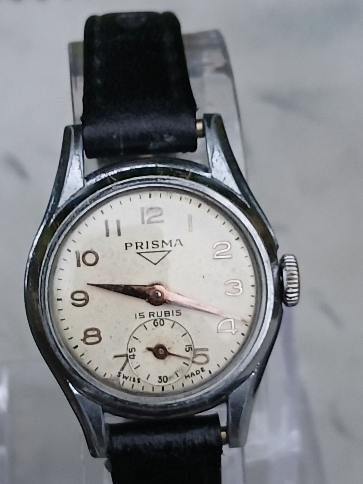 Zeldzame Prisma 15 Rubis Opwinder Jaren '30 met Kleine Secon, Ophalen of Verzenden