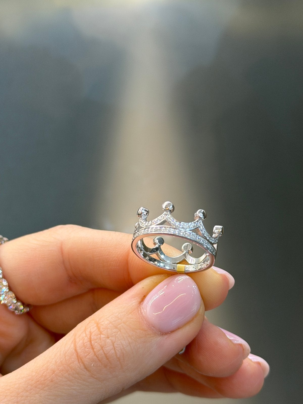 18KT Wit Goud - Ring met diamanten - Kroon ring - Unisex, Ophalen, Wit, Nieuw, 17 tot 18