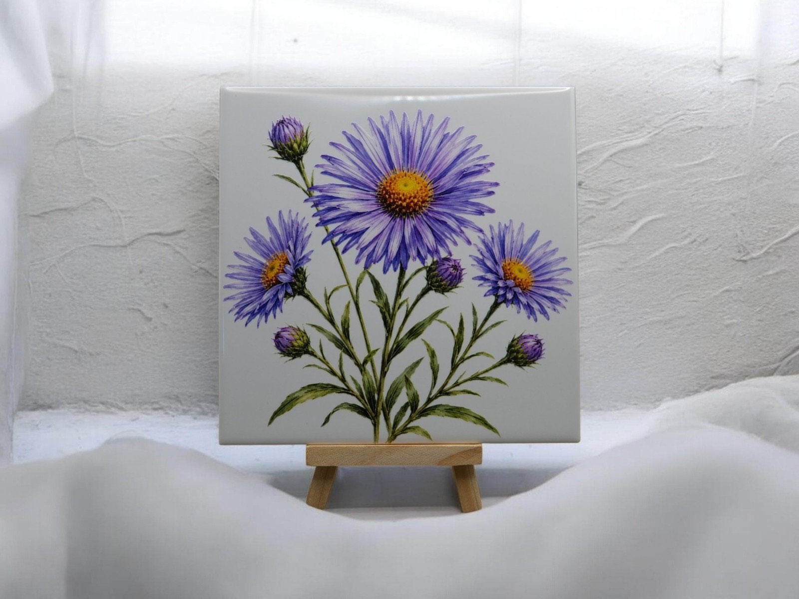 Decoratieve tegel met paarse bloemen, Ophalen of Verzenden