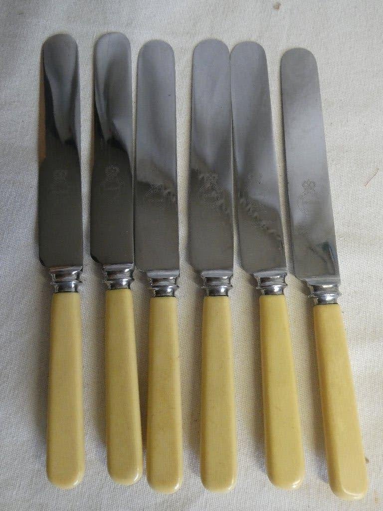 vintage Unit Cutlery 6 dessert messen, Ophalen of Verzenden, Gebruikt, Rvs of Chroom, Bestekset