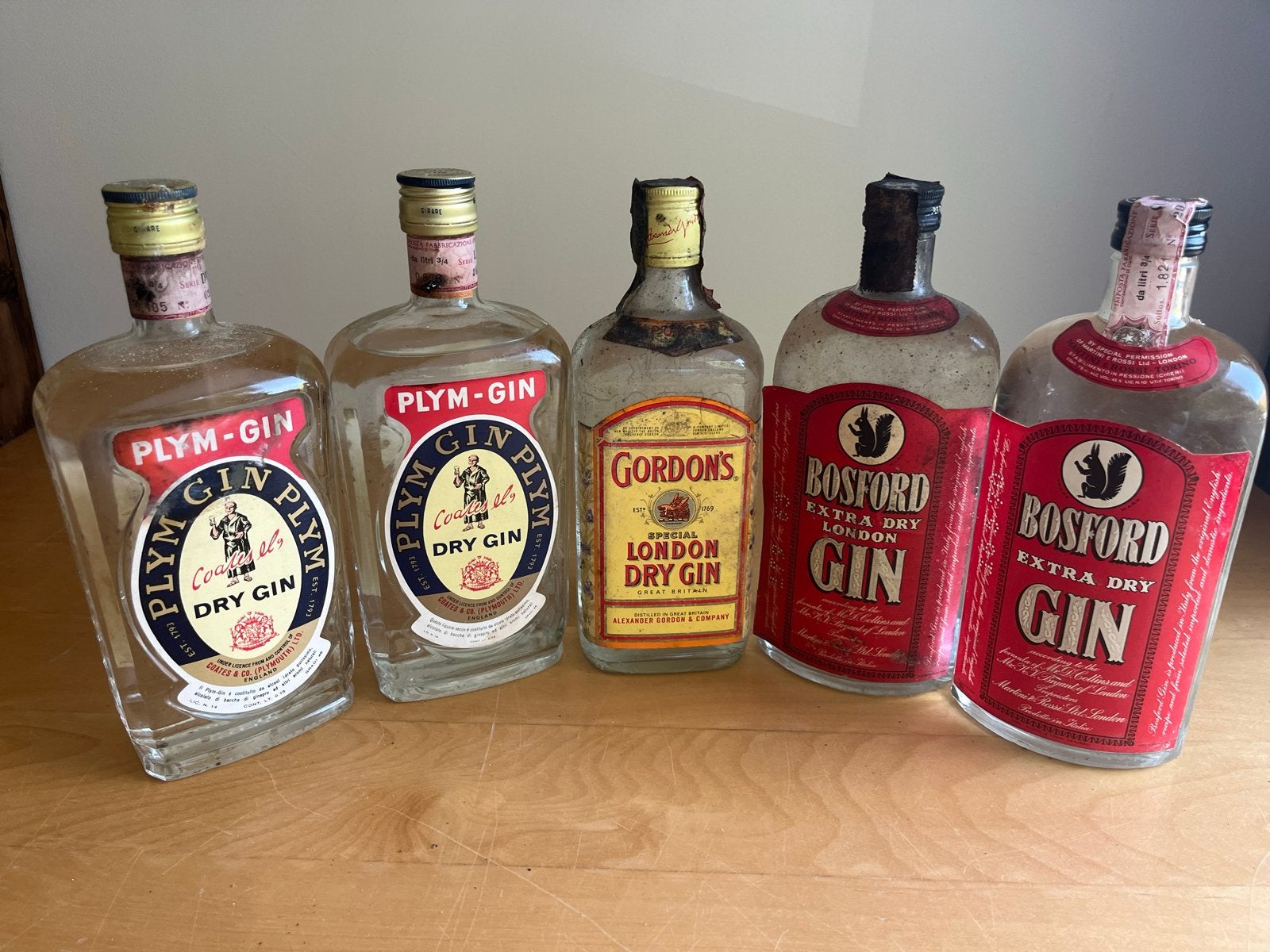 Vintage volle gin flessen - Plym-Gin, Gordon's, Bosford, Ophalen of Verzenden, Gebruikt