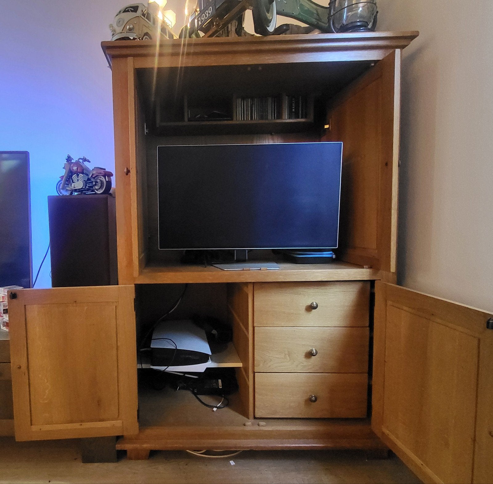 Eiken computerkast met uittrekplank en verdwijnende deuren, Huis en Inrichting, Ophalen, Gebruikt, 70 tot 120 cm, Eikenhout