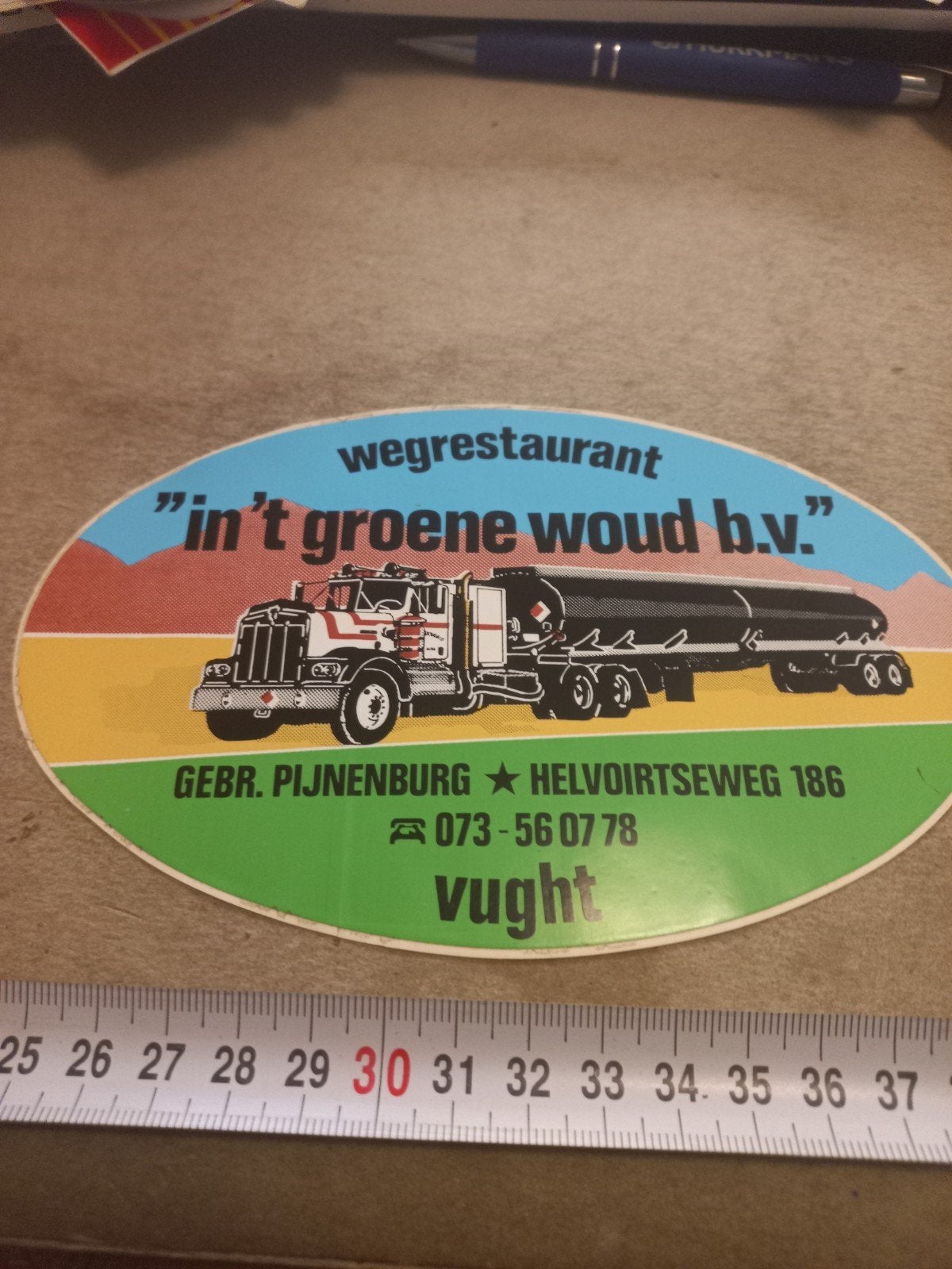 Vintage Sticker Wegrestaurant 'In 't Groene Woud b.v.', Verzamelen, Ophalen of Verzenden, Gebruikt