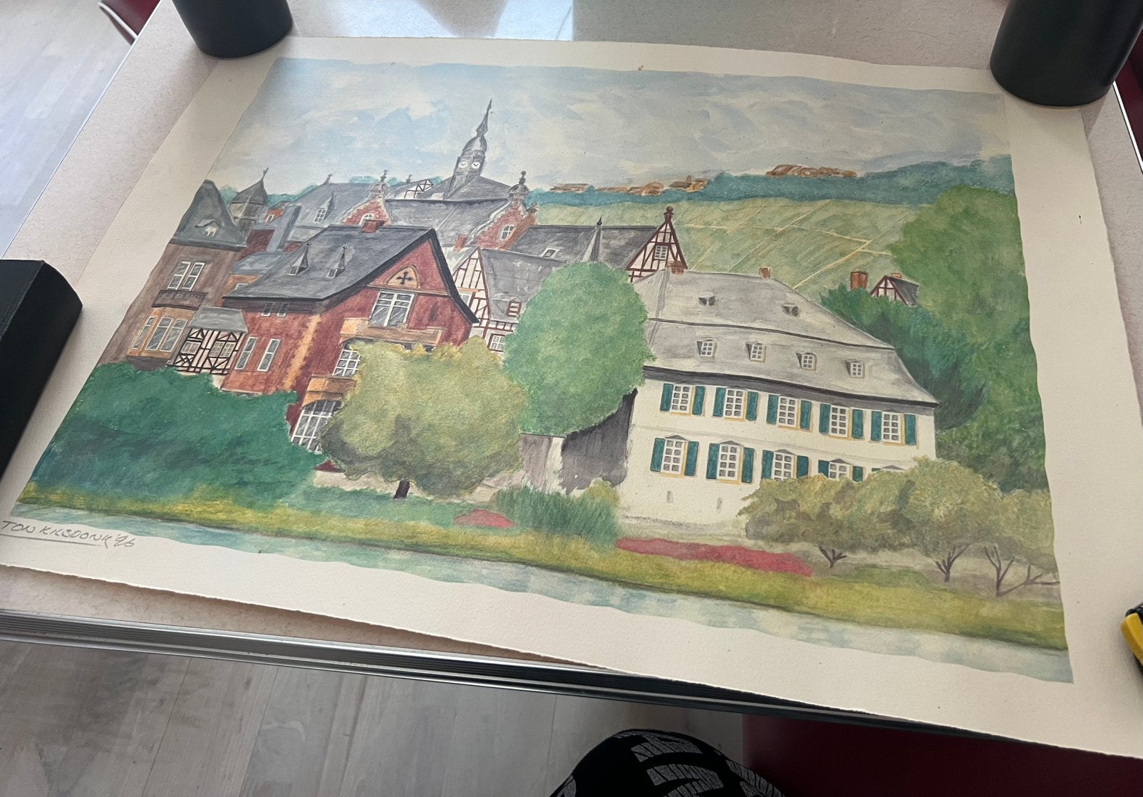 Stadsgezicht aquarel Ton Kilsdonk 40 x 60 cm, Antiek en Kunst, Ophalen of Verzenden