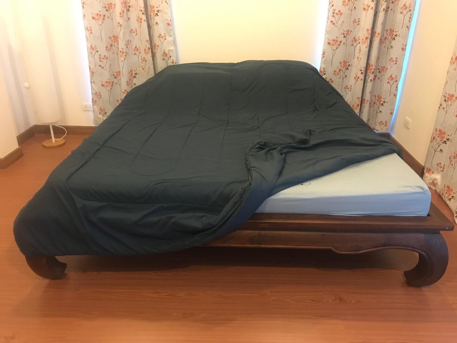 Massief Aziatisch hardhout 'opium' stijl kingsize bed, Ophalen, Gebruikt, Bruin, Tweepersoons