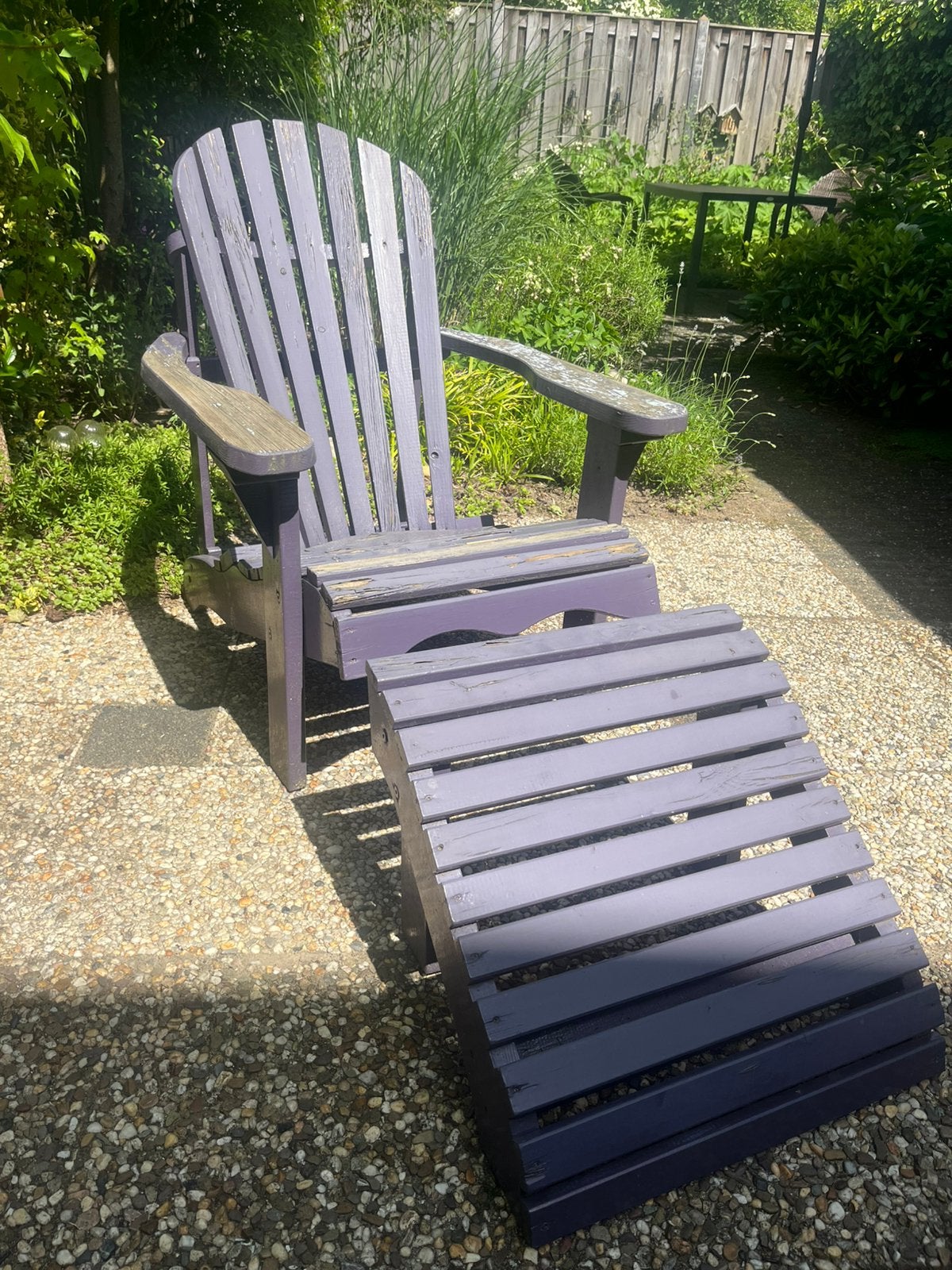 Gratis: Tuinstoel met voetenbank Deckchair, Ophalen, Gebruikt, Hout