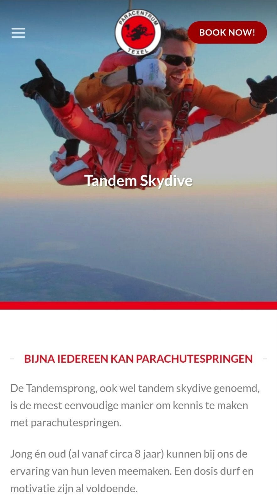 Overname tandem sprong inc film  paracentrum Texel, Twee personen, Overige soorten, Arrangement, Overige typen
