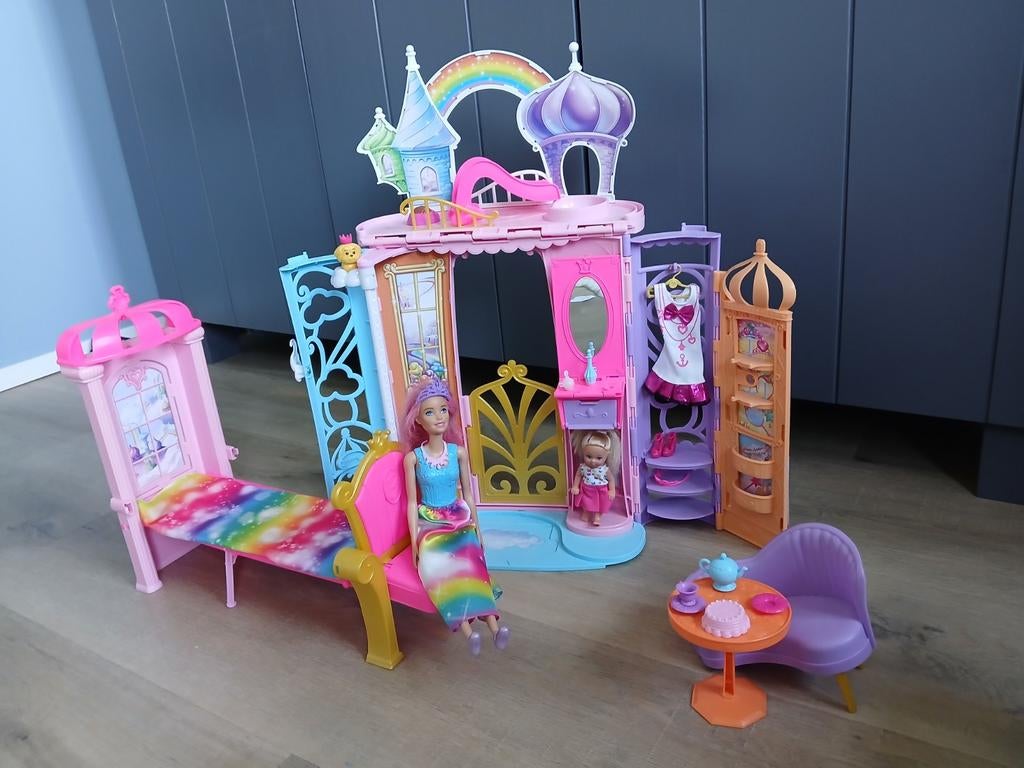 Mooi Barbie Dreamtopia draagbaar kasteel, met Barbie, Ophalen of Verzenden, Gebruikt, Barbie