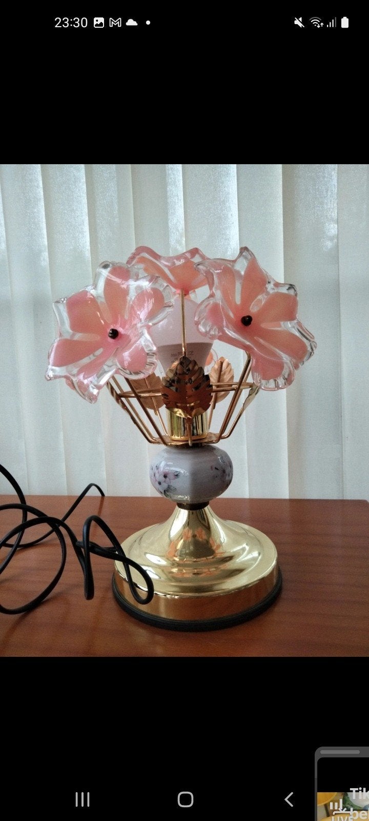 Prachtige gouden en roze bloemen lamp, Metaal, Gebruikt, Meerkleurig, Ophalen of Verzenden