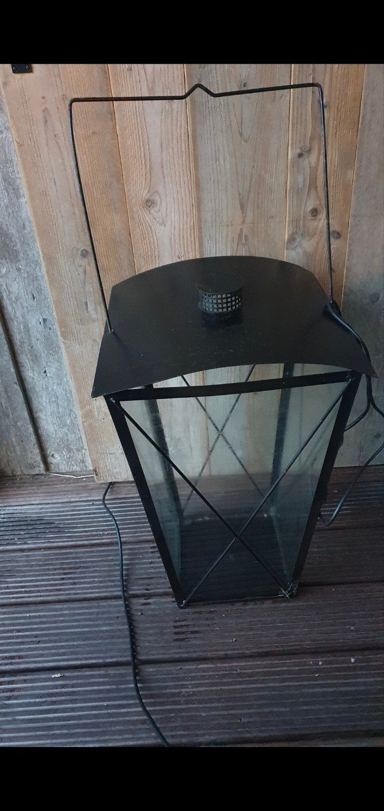 2 Grote Nostalgische Lantaarns met snoer, fitting 70 cm hoog, Gebruikt, Antiek, Bruin, Ophalen