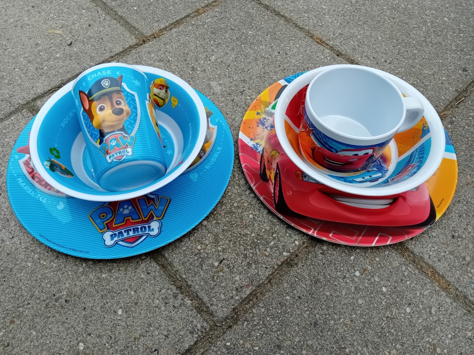 ontbijtset paw patrol en cars, Ophalen of Verzenden, Zo goed als nieuw