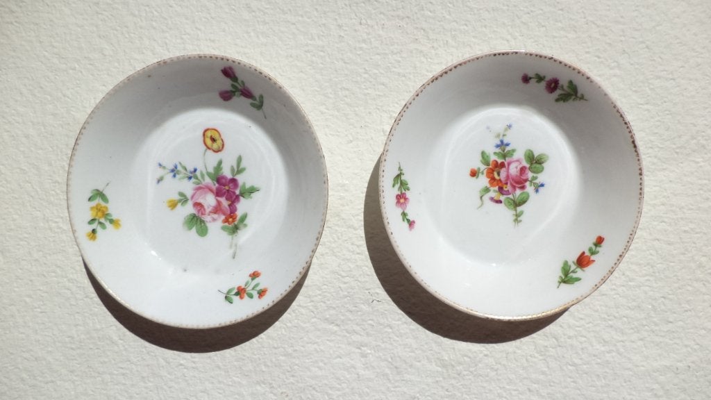 ca 1770-1800 handpainted porselein schoteltjes rozen & goud, Ophalen of Verzenden