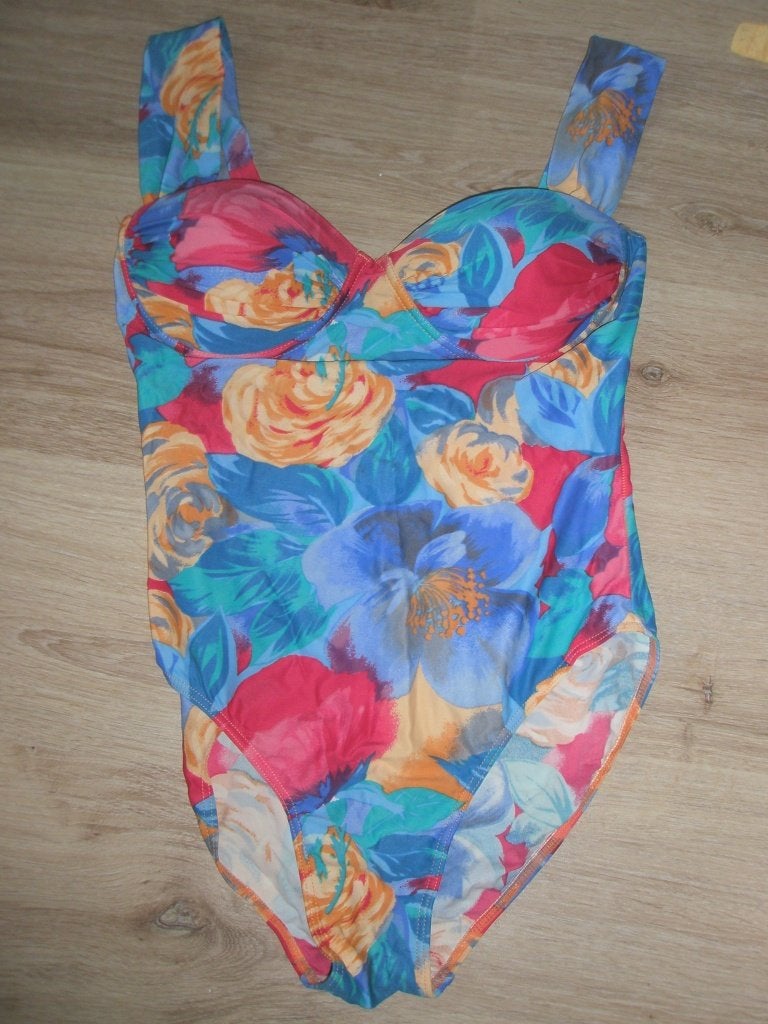 Blauw roze gewatteerd beugel badpak draperie C&A maat 42, Blauw, Nieuw, Badpak, Ophalen of Verzenden