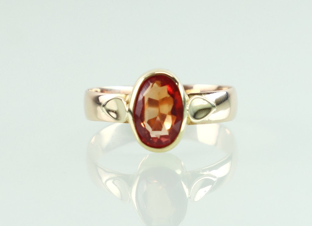 Vintage gouden ring oranje saffier, Ophalen of Verzenden, Goud, Ring, Met edelsteen