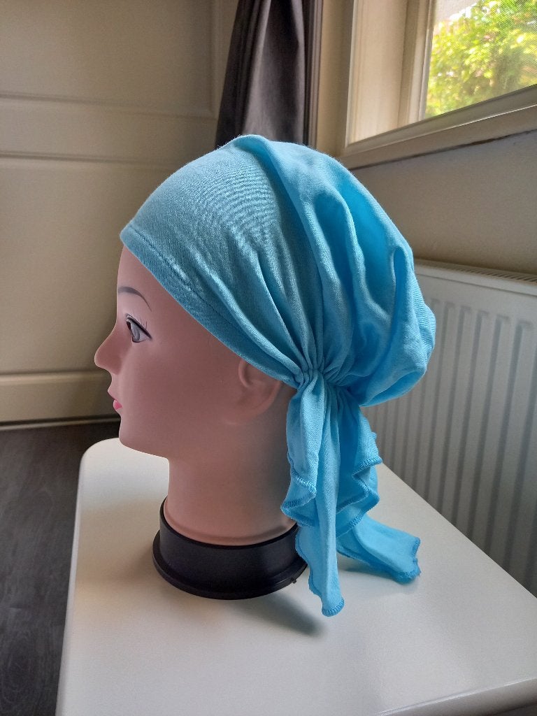 Chemo mutsje in turquoise, Ophalen of Verzenden, Zo goed als nieuw, Muts