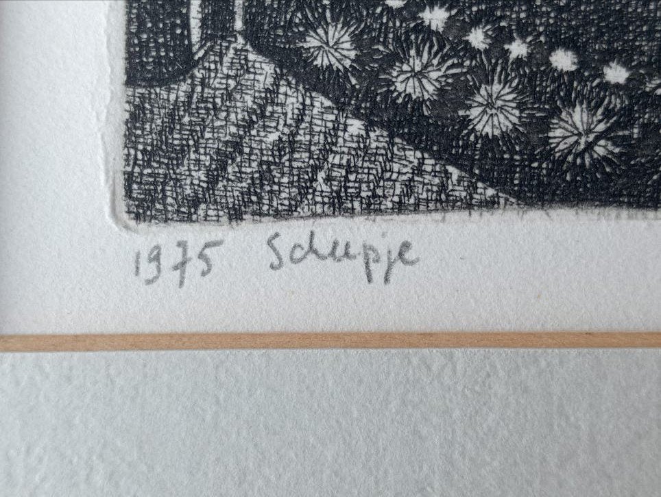 Dineke van Tongeren Ets 'Scheepje' 1975, Antiek en Kunst, Ophalen of Verzenden