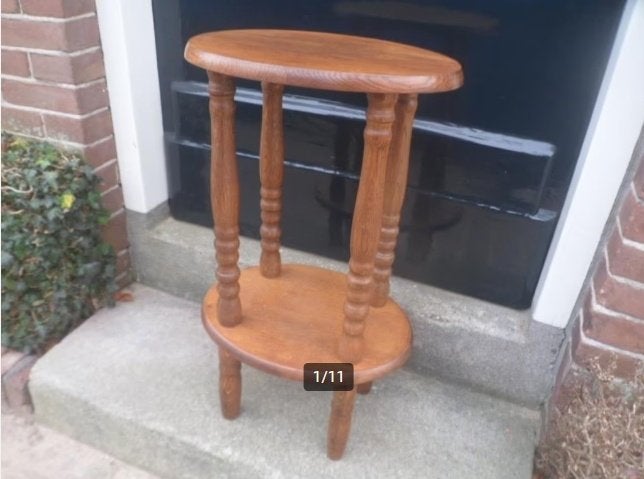Bijzettafel tafeltje plantentafel etagère hout 66 hoog ovaal, Ophalen of Verzenden, Gebruikt, Overige typen, Hout