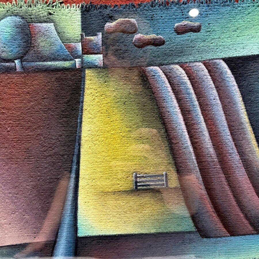 Bauke Weistra (1932-2013)  'Landschap met drie rode wolkjes', Ophalen of Verzenden