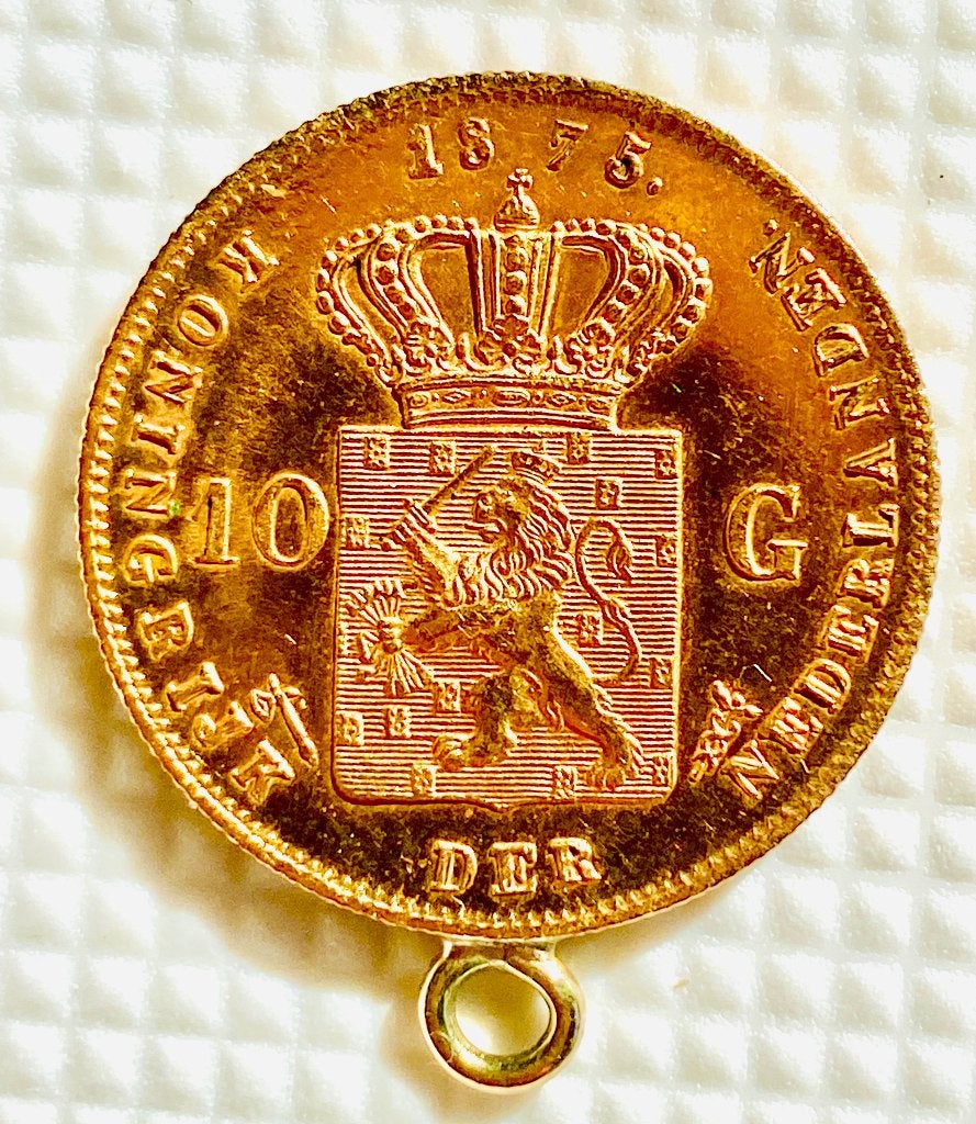 gouden tientje als hangertje, Koning Willem III, Losse munt, 10 gulden, Goud
