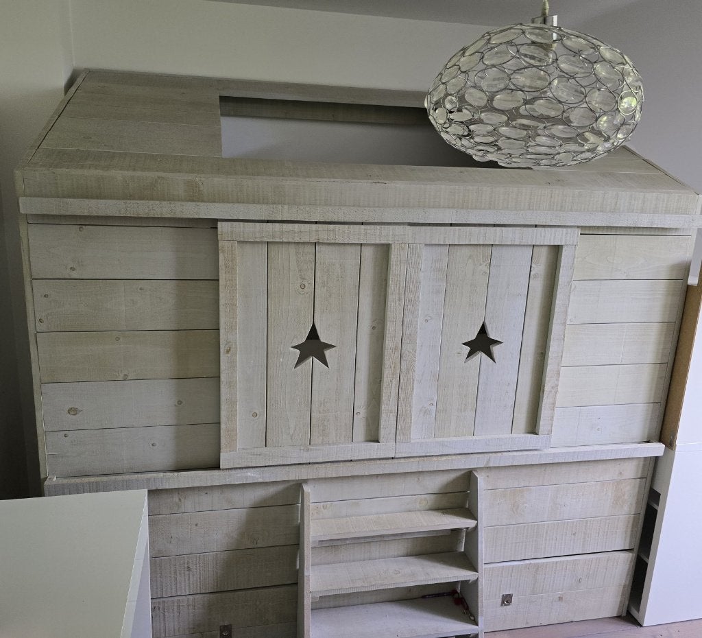 Exclusief houten kinderbed / halfhoogslaper, Ophalen, 85 tot 100 cm, Gebruikt, 180 cm of meer