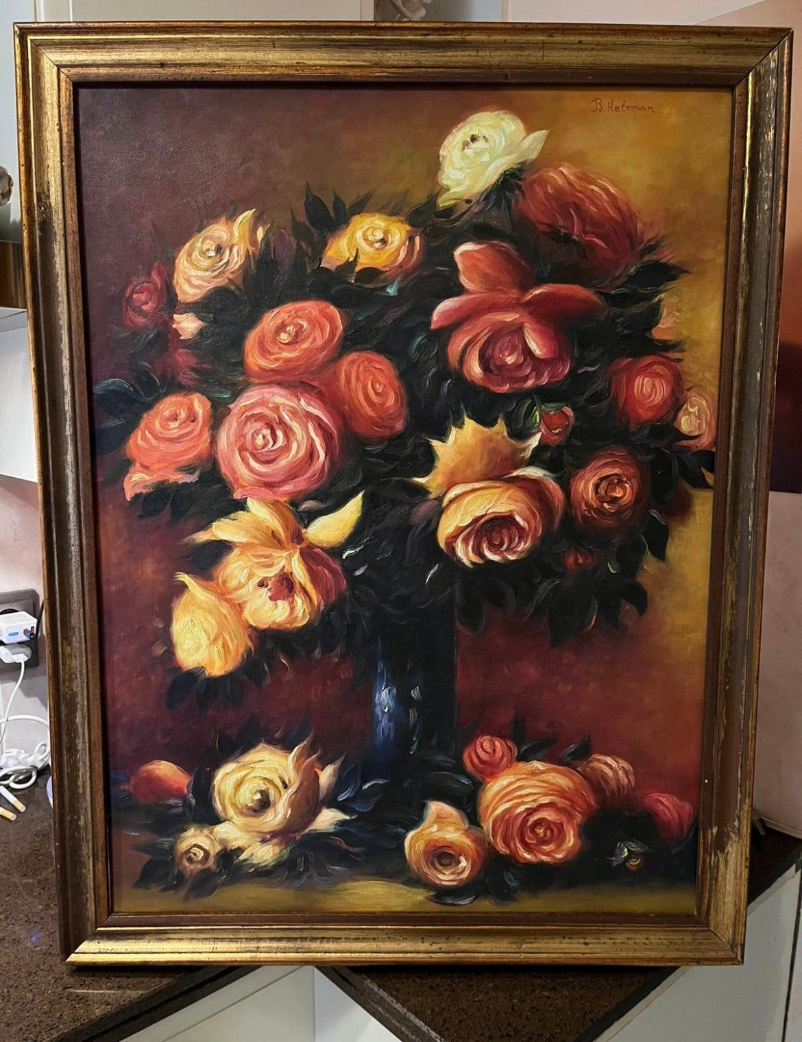 Prachtige groot olieverf bloemen stilleven, Antiek en Kunst, Ophalen