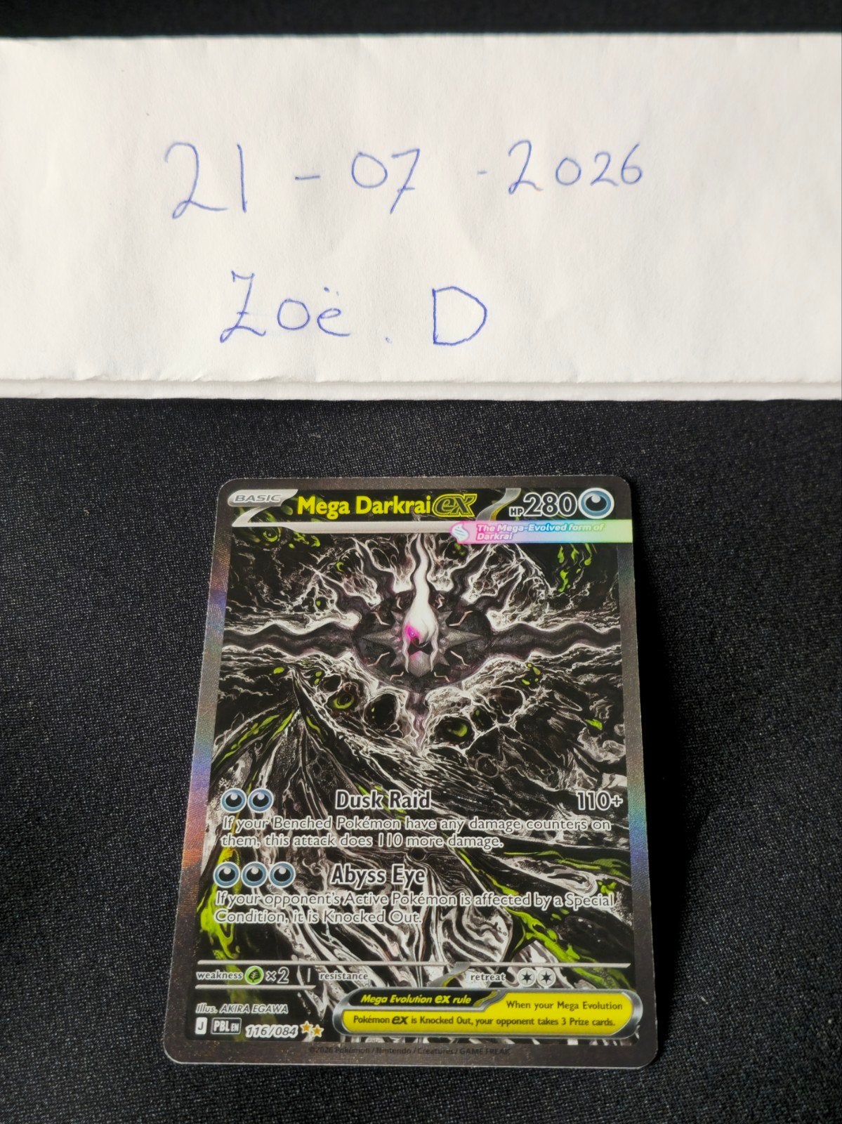 Mega Darkrai EX Pokémon kaart 116/084, Ophalen, Zo goed als nieuw, Losse kaart