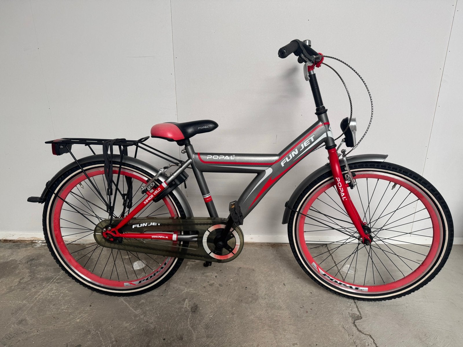 Popal Funjet Kinderfiets - Grijs/Rood 24 inch, Gebruikt, Popal funjet, Ophalen of Verzenden, Terugtraprem