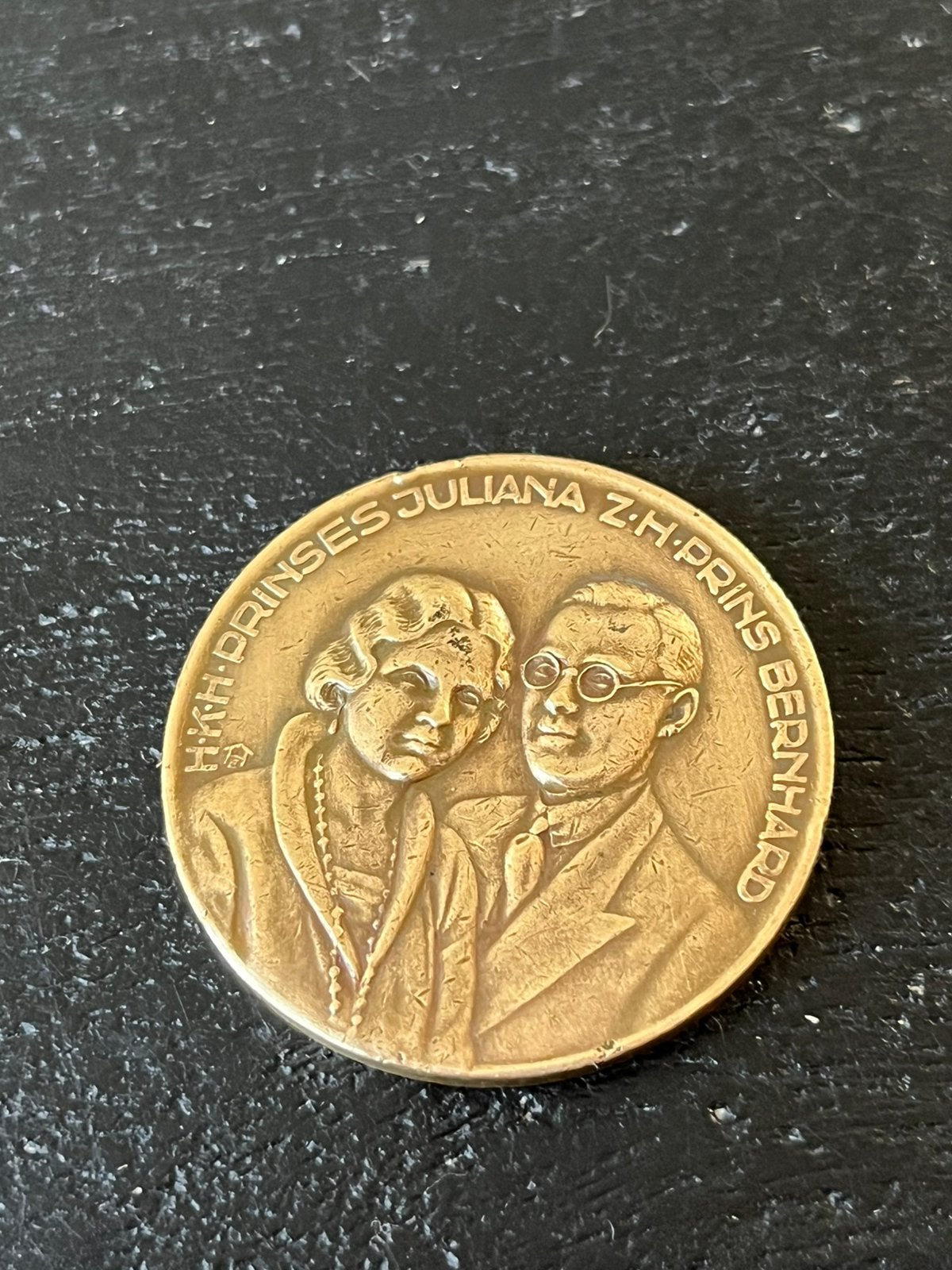 Herdenkingspenning verloving Bernhard en Juliana 1936, Verzenden, Brons, Nederland