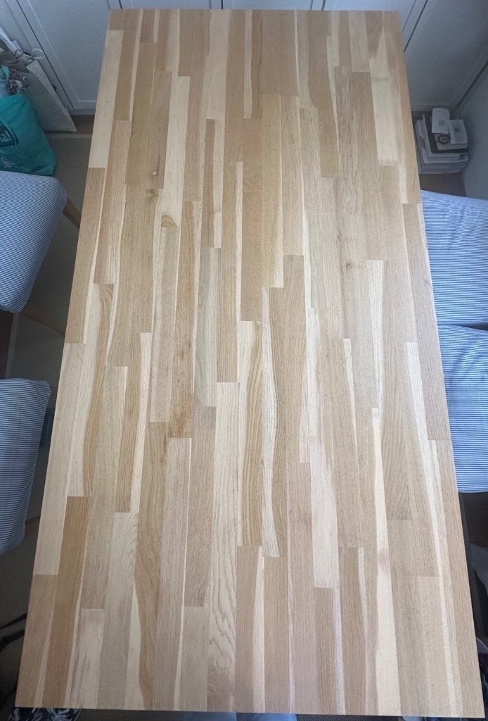 Tafel eikenhout 180cm x 90cm met X poten, Ophalen, 50 tot 100 cm, Zo goed als nieuw, 150 tot 200 cm