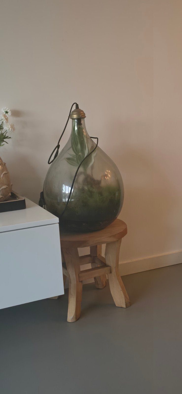 Grote glazen vaas incl lamp met planten -, Ophalen, Gebruikt, Transparant, Inclusief decoratie