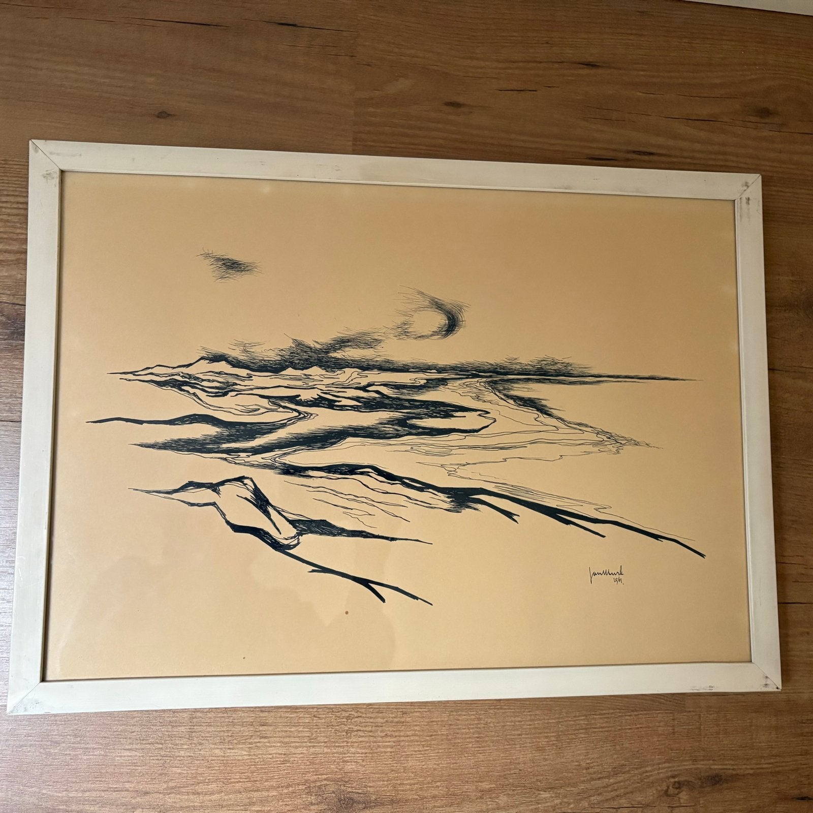 Pentekening Jan Murk 1961 - Abstract Landschap, Ophalen of Verzenden, Tekening, Pentekening, Gesigneerd