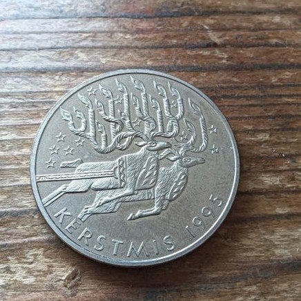 5 ECU munt Nederland 1995 Kerstmis rendier dier kenmerk K38, Postzegels en Munten, Penningen en Medailles, Ophalen of Verzenden