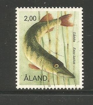 Åland Mi. 39 - Snoek (Esox lucius) postzegel, Ophalen of Verzenden, Finland, Gestempeld