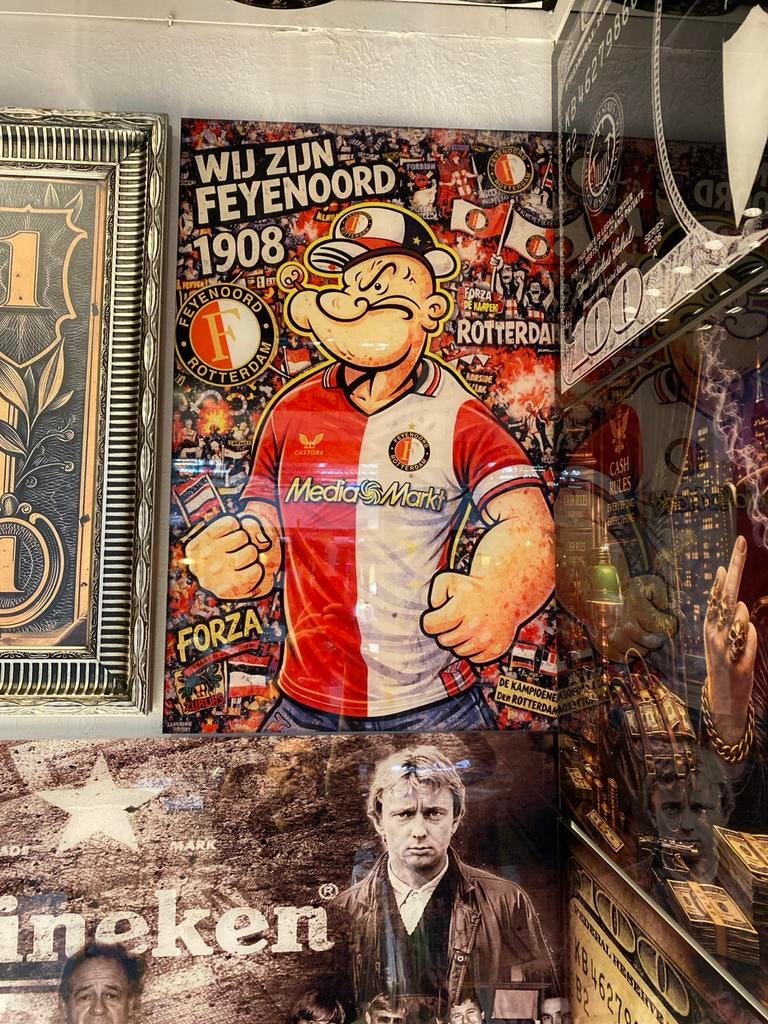 Feyenoord Plexiglas Kunstwerk - Popeye in thuisshirt, Antiek en Kunst, Ophalen of Verzenden