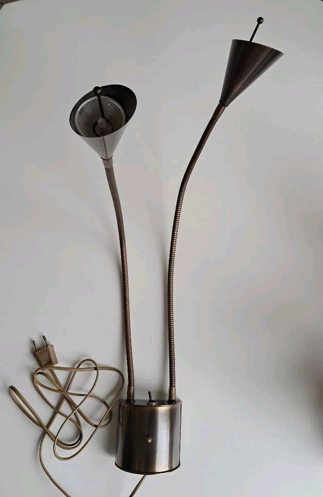 Bronzen wandlamp schemerlamp met twee flexibele armen, Bruin, Ophalen of Verzenden, Zo goed als nieuw, Metaal