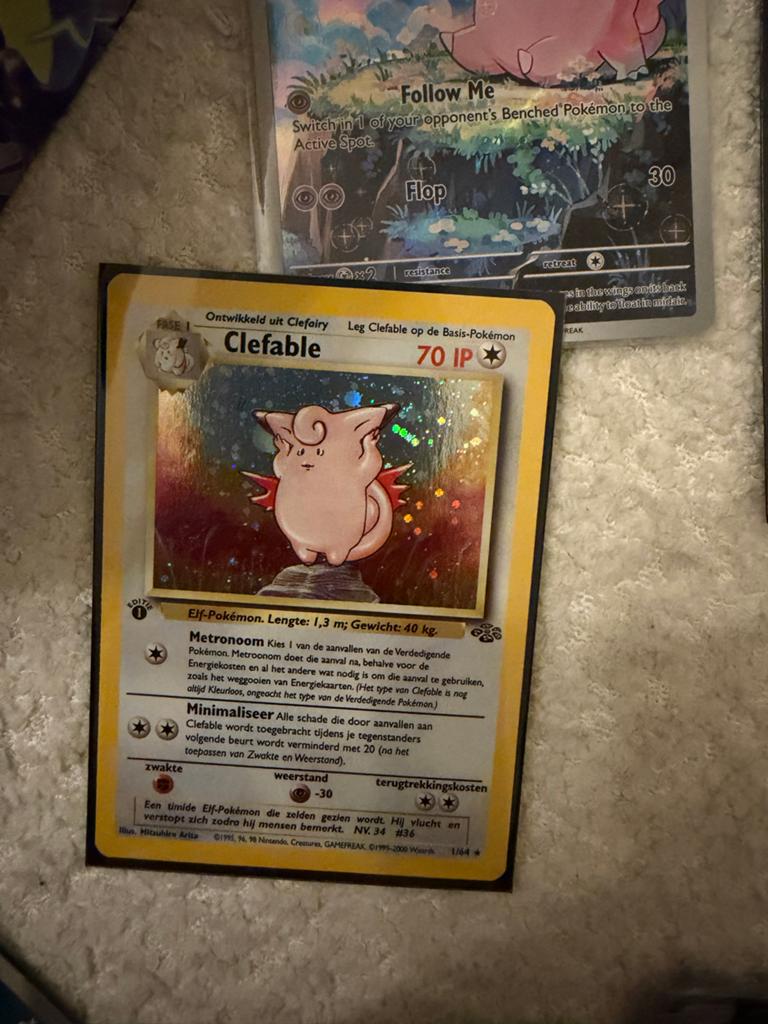 Pokémon Clefable 1editie Holo Foil Kaart (jungle 1999), Ophalen of Verzenden, Gebruikt, Losse kaart, Foil