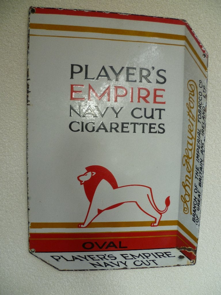 EMAILLE BORD"PLAYER'S EMPIRE NAVY CUT CIGARETTES"JAREN 50/60, Verzamelen, Ophalen of Verzenden, Gebruikt, Reclamebord