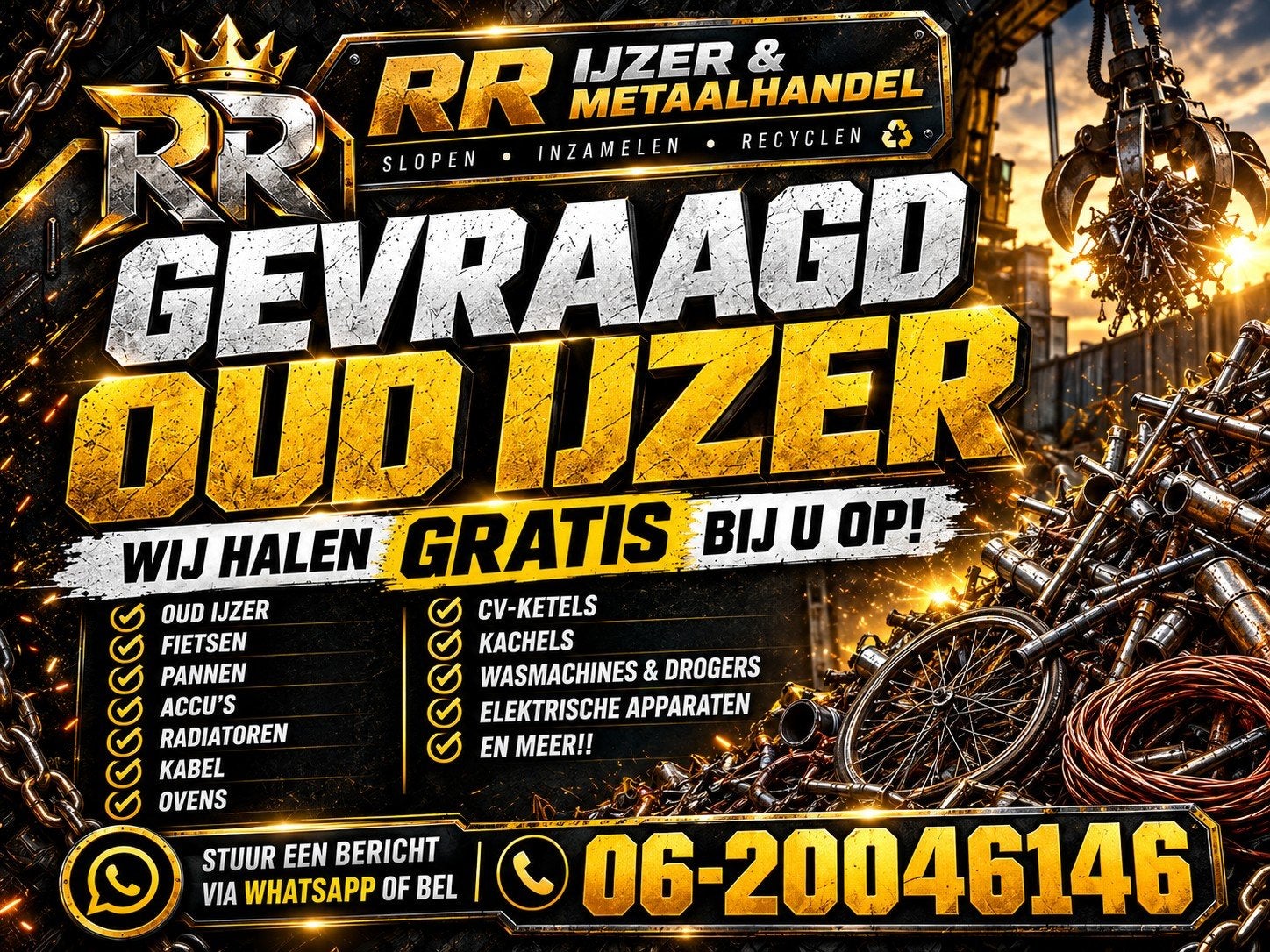 wij halen gratis U oud ijzer en metalen op !