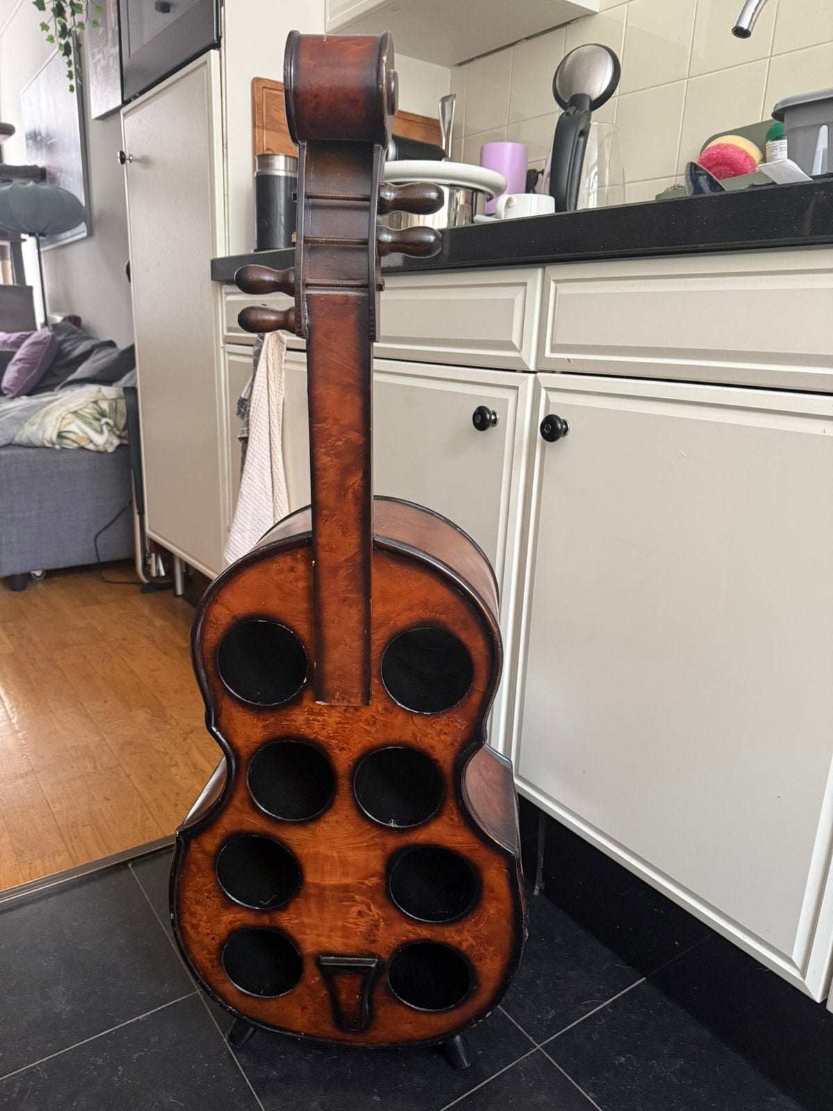 Houten Wijnrek in de Vorm van een Cello, Hout, Gebruikt, Ophalen of Verzenden, Klassiek