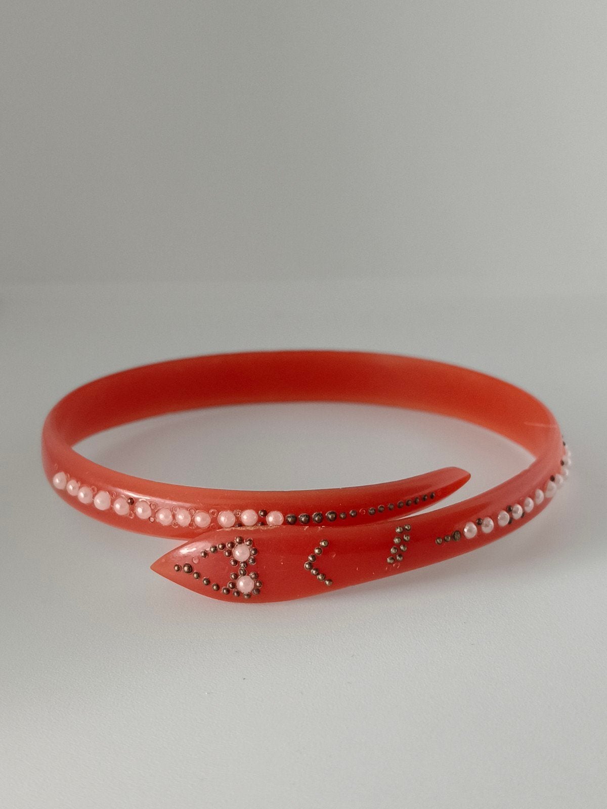 Zeldzame Vintage Celluloid Slangenarmband Art Deco, Sieraden, Tassen en Uiterlijk, Antieke sieraden, Ophalen of Verzenden, Overige materialen