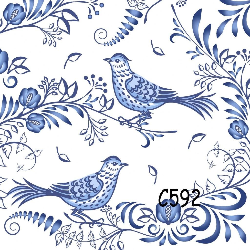 Servetten decoupage/bullet journal * vogels delfts bl C592, Verzenden, Nieuw