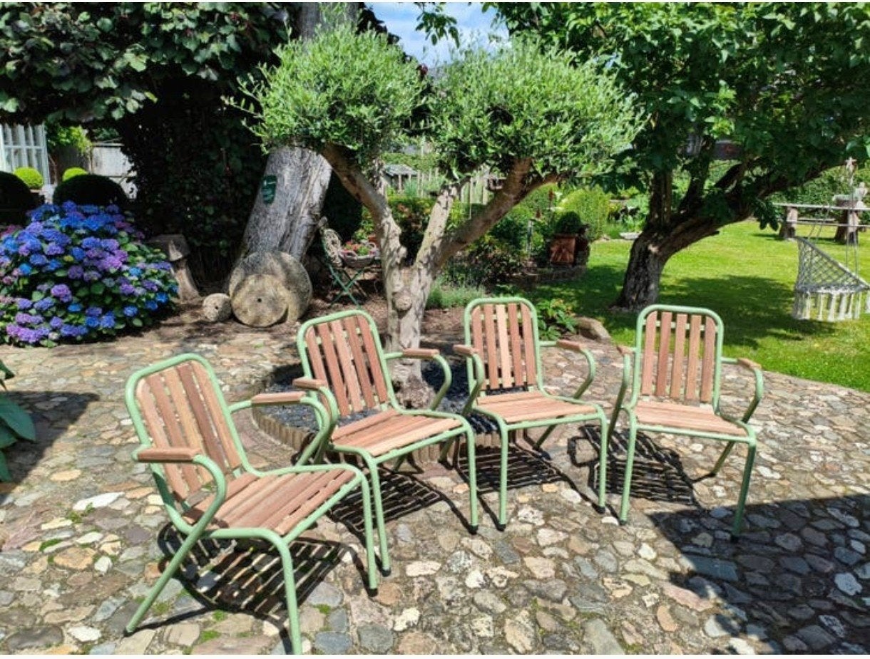 Tuinstoelen, bistrostoelen, 4 stuks, Ophalen, Hout, Stapelbaar